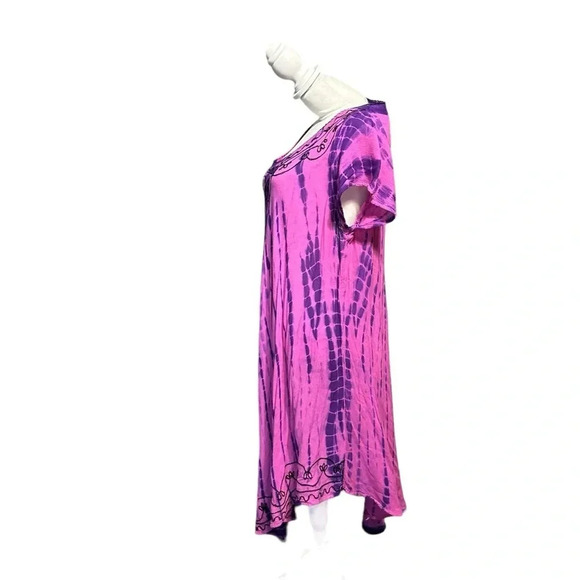 Women's tie dye maxi dress one size fits most, (L/XL) with embroidery - Picture 3 of 5